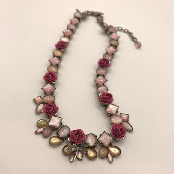 Vintage Mary DeMarco (La Contessa) Antique Silver-Tone & Pink Roses Necklace - Picture 7 of 11